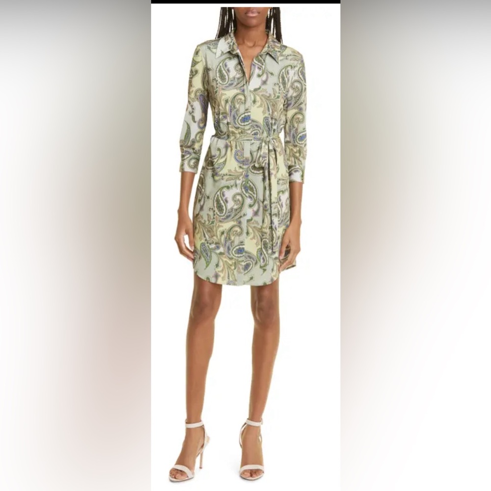 L'AGENCE Addison Paisley Print Shirtdress in Green Multi Textured Paisley